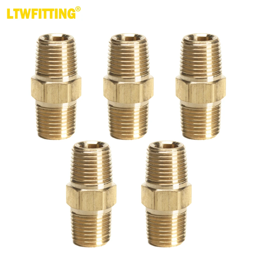 

LTWFITTING Brass Pipe Hex Nipple Fitting 1/8 x 1/8 Inch Male Pipe NPT MNPT MPT Air Fuel Water(Pack of 5)