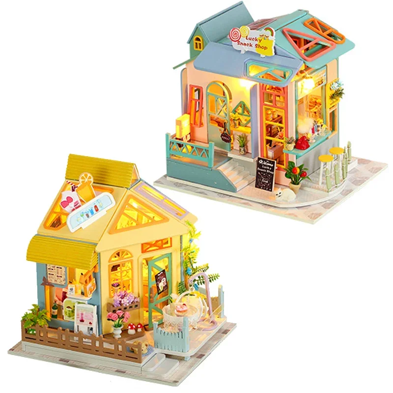 Scène Miniature de Cabine Faite à la Main, Petite Maison, Modèle Assemblé, Construction, Nuit, Jouets, Ornements, Cadeaux d'Anniversaire, Animation Snack Bar, Bricolage