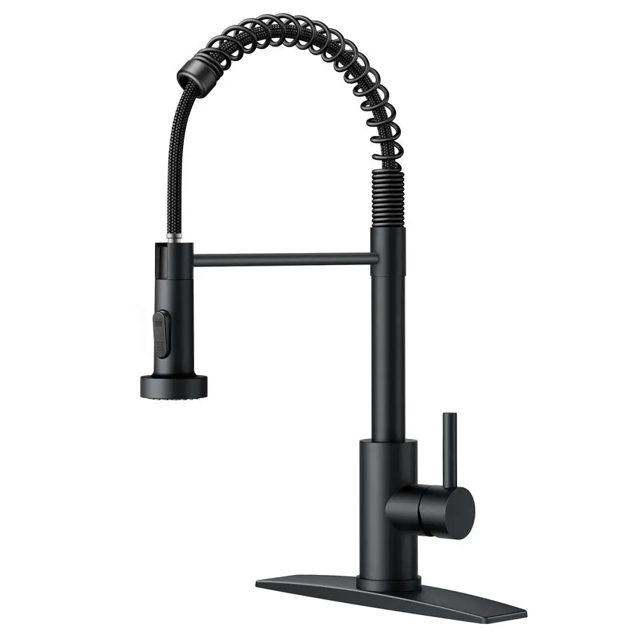 

Black Kitchen Faucet with Pull Down Sprayer, Stainless Steel Commercial Single Handle Classic Spring Pull Out Kitchen Sink Fauce