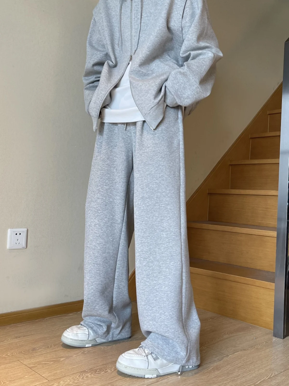 

ey Casual Straight Leg Men's Pants Spring Autumn Loose Fit Dstring Wide Leg Leisure Sle Drapey Long Trousers