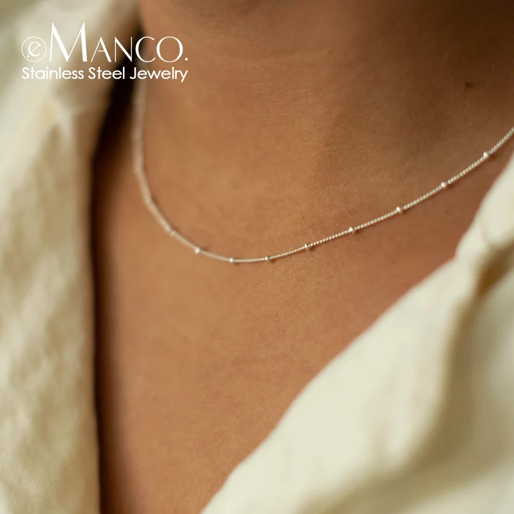 eManco Silvery Bead Chain Stainless Steel Choker Necklace Charm Women Chain Simple Layering Necklace for Women Gift  Wholesale