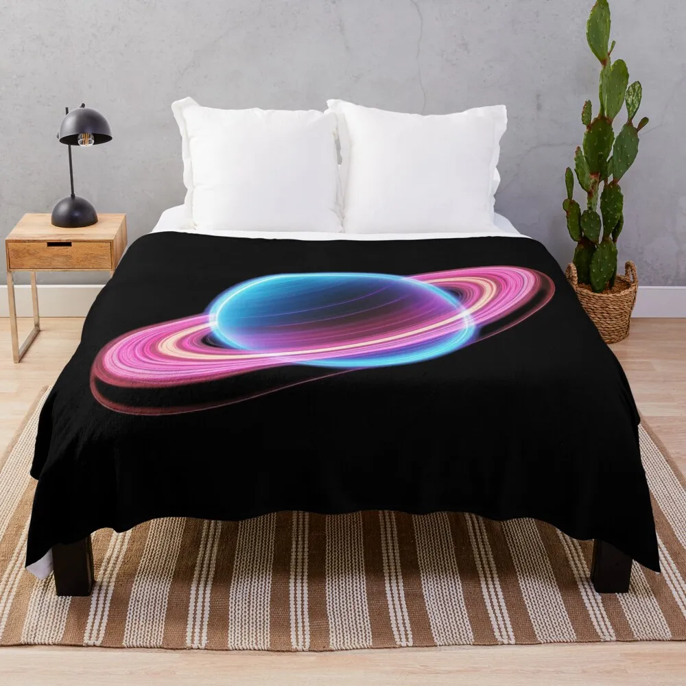 

Saturn's Neon Glow Throw Blanket Bed Cute Plaid Thins Summer Blankets