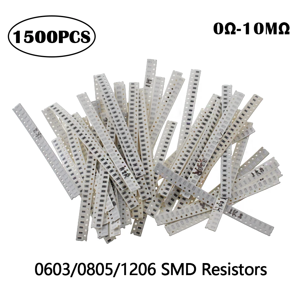 1500PCS 0402 0603 0805 SMD Resistors Assorted Kit 60Values 0 Ohm-10M Ohm 330R 820R 1% Chip Resistor Set