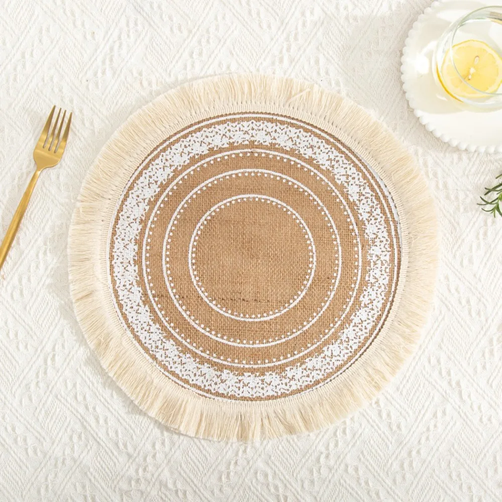 

Vintage 36/38cm Round Placemat Non-Slip Washable Braided Place Mats Heat Resistant Bohemian Cup Coaster Mat Dining Table