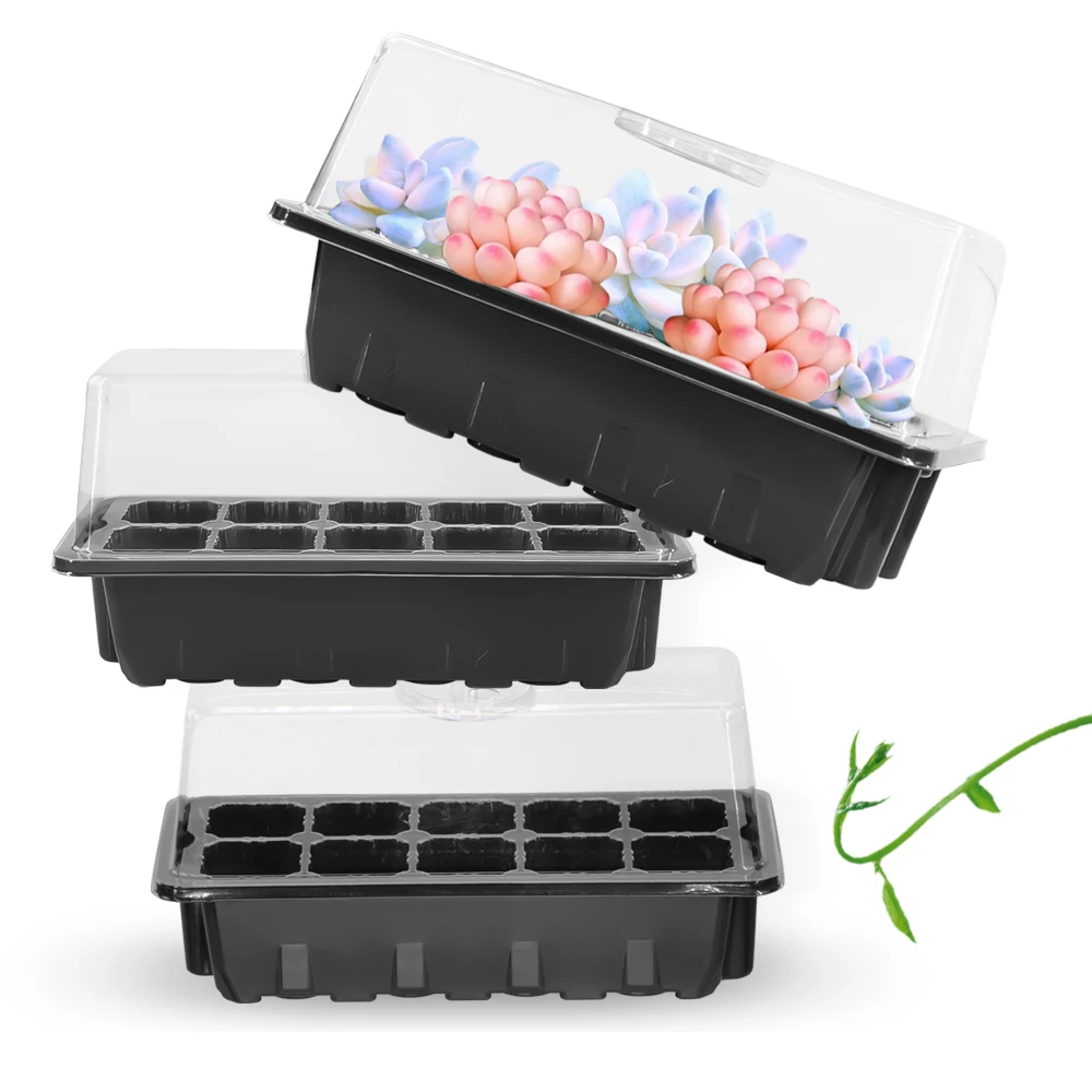 PET 10-Cell Seed Starter Tray Nursery Box Kit Adjustable Vents Lid for Home Gardening Plants Seeds Sprouting Growing Cultivation