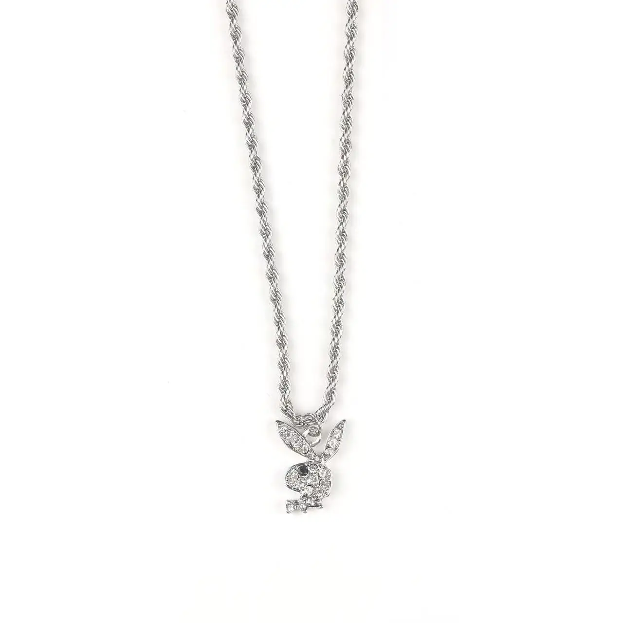 Luxury Crystal Rabbit Pendant Necklace for Women Chic European Style Layered Statement Jewelry Light Fried Dough Twists