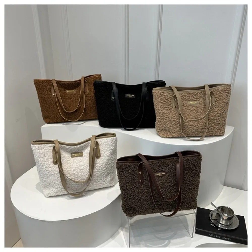 

New Lamb Wool Shoulder Bag Large Capacity Multifunctional Tote Bag Portable Handbag Women