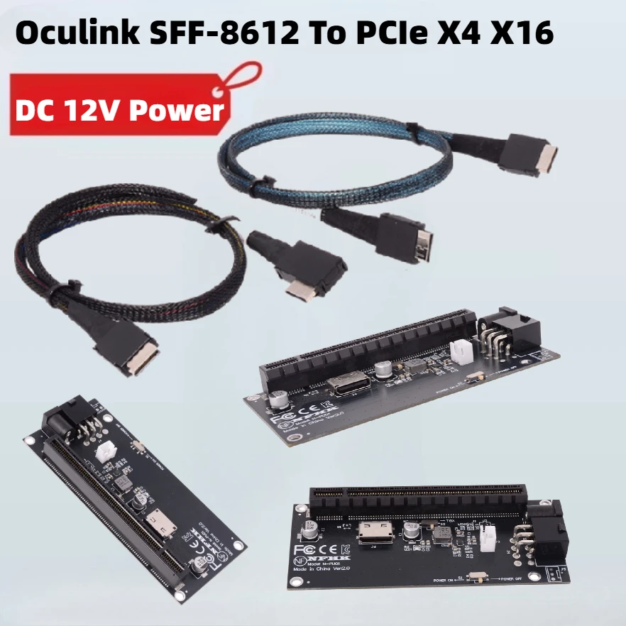 Oculink SFF-8612 To PCIe X4 X16 Riser Card DC 12V GPU Power SFF-8611 4i Cable PCI Express 4.0 3.0 for PC Mainboard Graphics Card