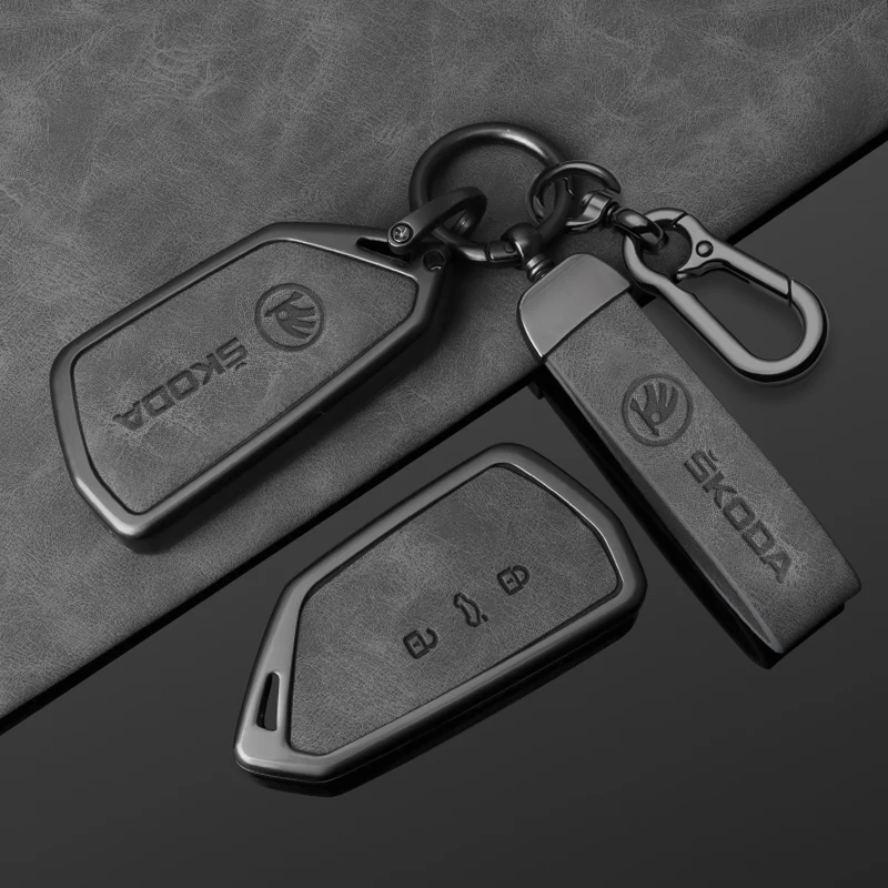 Zinc Alloy Leather Car Key Smart Remote Case Cover for Skoda Superb A7 Kodiaq Octavia A8 2021 Keyless Auto Keychain Accessories