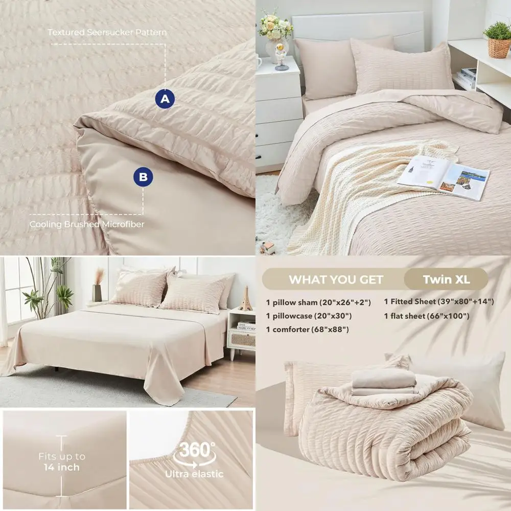 

5-Piece Beige Twin XL Comforter Set, All-Season Luxury Bedding with Sheets, Pillowcases & Shams