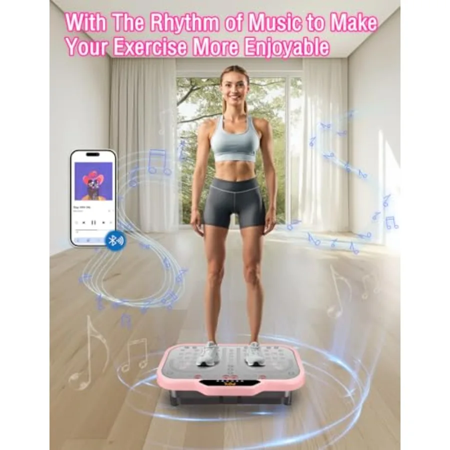 Home gym vibration plate exercise machine for whole-body workout pink ABS plastic platform with Bluetooth connectivity and incl