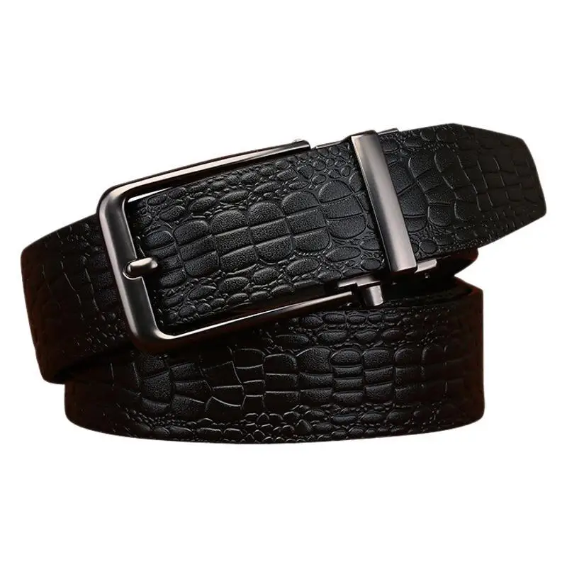 Alligator pattern automatic buckle belt for men, genuine first-layer cowhide, suitable for formal trousers and dress pants