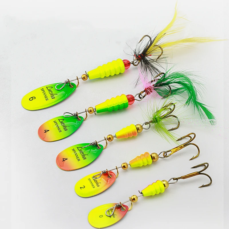 5Pcs Spinning Lure Fishing Bait Spinning Glitter Spoon Hard Metal Spinning Bait Hook Set Bass Bait Artificial Lure Fishing Gear