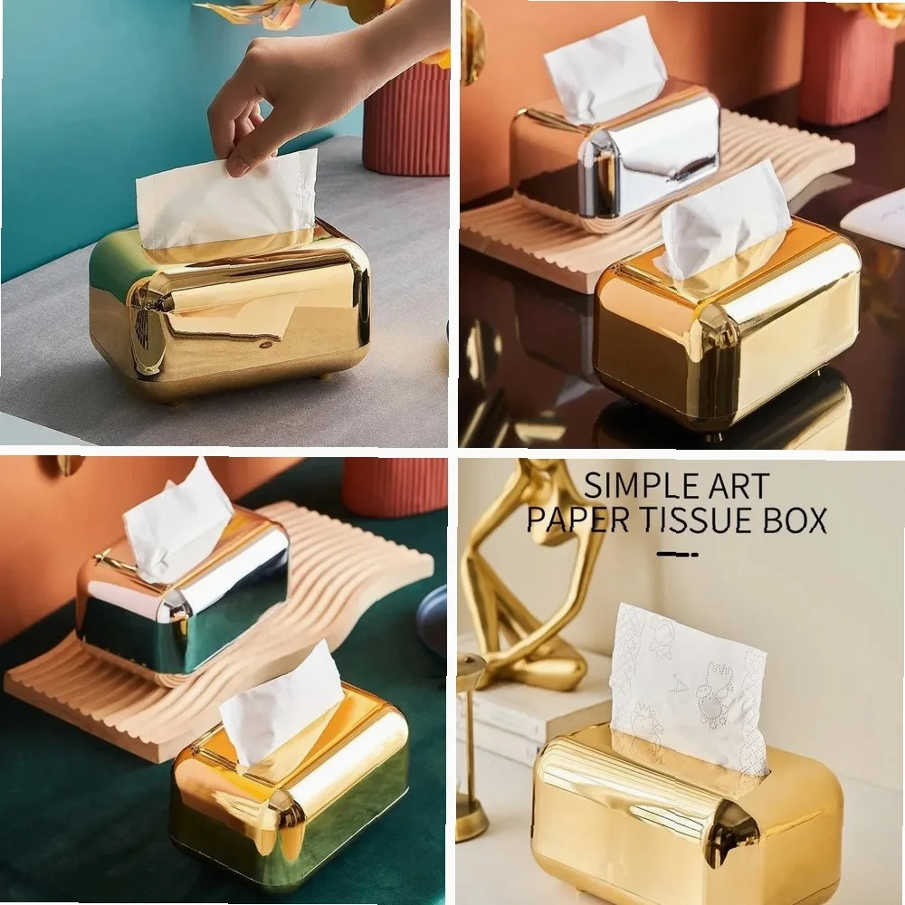 

Luxury Golden Tissue Box Cover Holder for Desk & Kitchen, Decorative Napkin Organizer Storage Case Craft Ornament