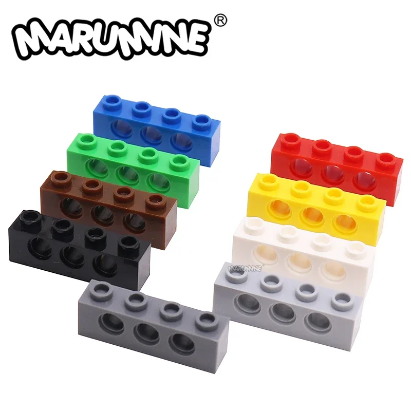 MARUMINE 50PCS 1x4 with Hole MOC Technology Brick Robot Mechine Building Blocks DIY Parts Accessories Compatible with 3701