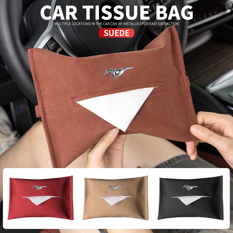 Car Armrest Seat Back Center Console Tissue Bag For Ford mustang Shelby GT GT500 GT350 Convertible Mach-E cobra Auto Accessories