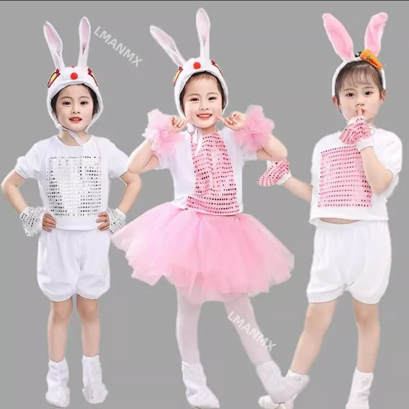 Girl boy Children Animal Cosplay rabbit bunny Costumes Kids Kindergarten tutu Halloween Christmas Party School Performance cloth