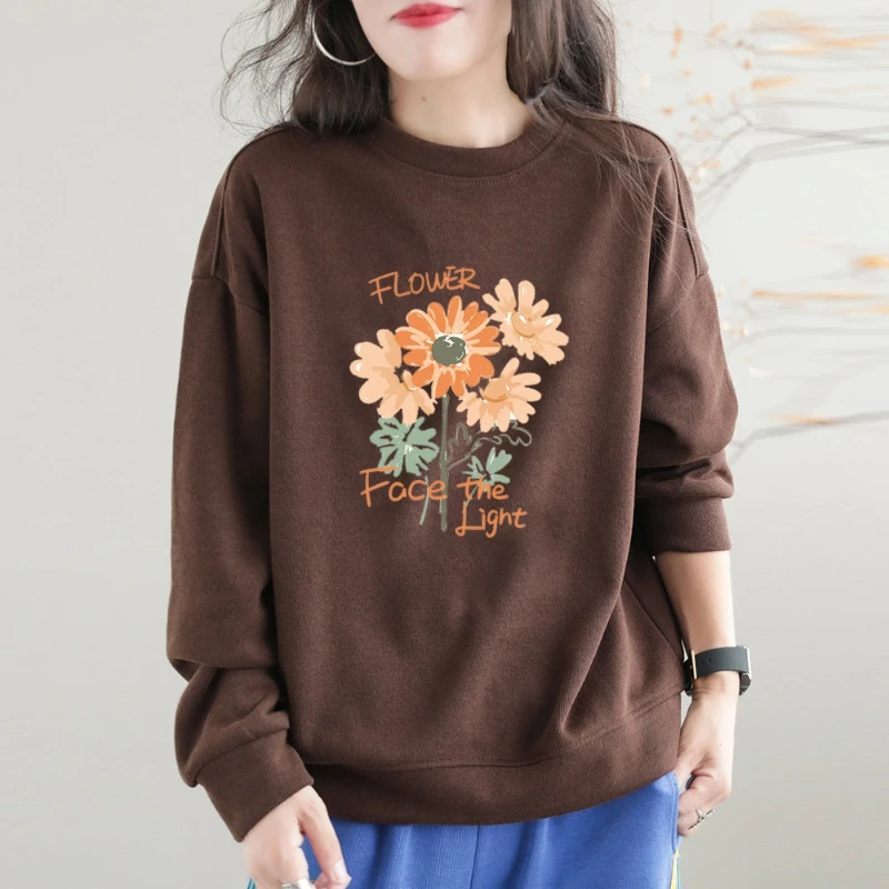 New Spring and Autumn Women\'s Solid Color O-Neck Long Sleeve Loose Letter Printed Pullovers Korean Fashion Comfortable Tops