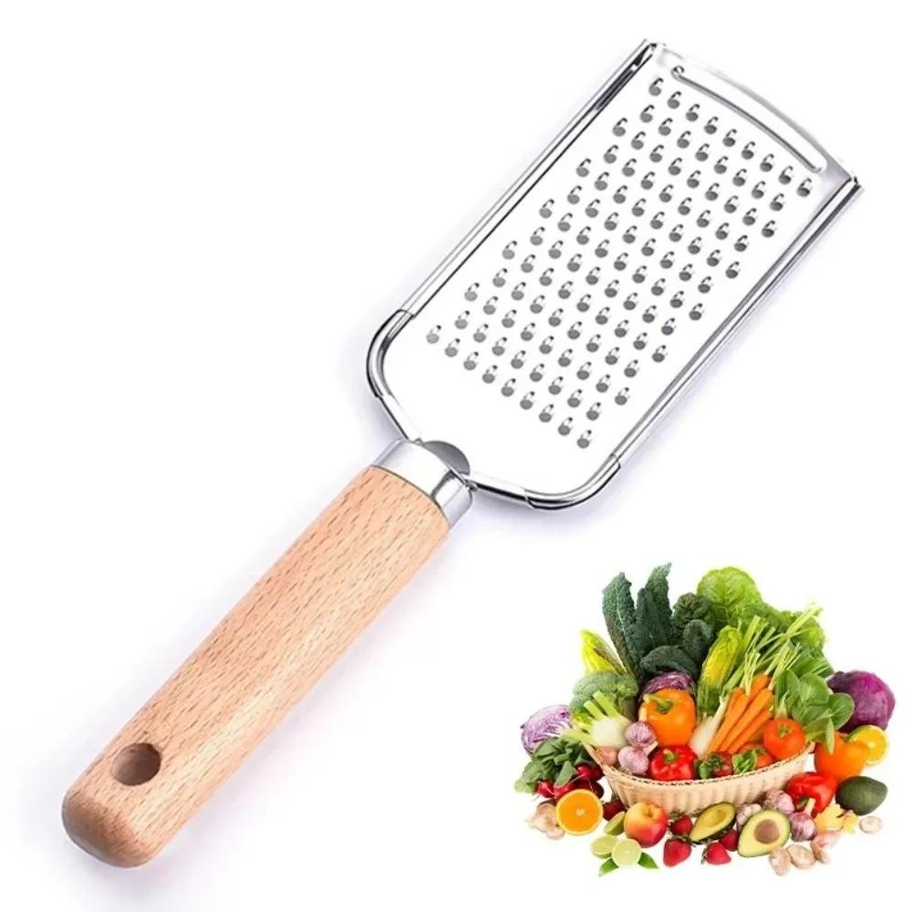 

Stainless Steel Cheese Grater Wooden Handle Non-Slip Flat Cheese Grater Quickly Handheld Vegetable Fruit Tool