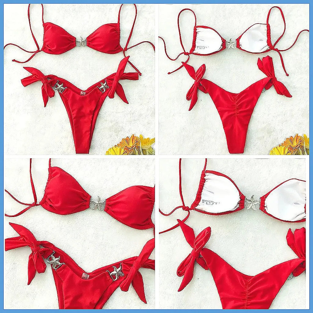 

Sexy Red Push Up Bikini Set 2026 Brazilian Beach Swimwear for Women