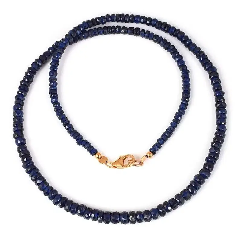 

Natural Blue Sapphire Round Faceted Beaded Necklace (4-2mm)
