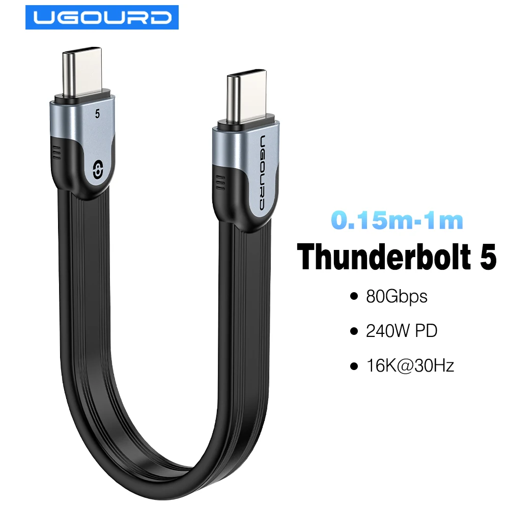 كابل بيانات UGOURD New Flat Thunderbolt 5 عالي السرعة 80 جيجابت في الثانية 0.15 م - 1 م كابل USB5 كامل المواصفات متوافق مع جميع منافذ USB-C #1