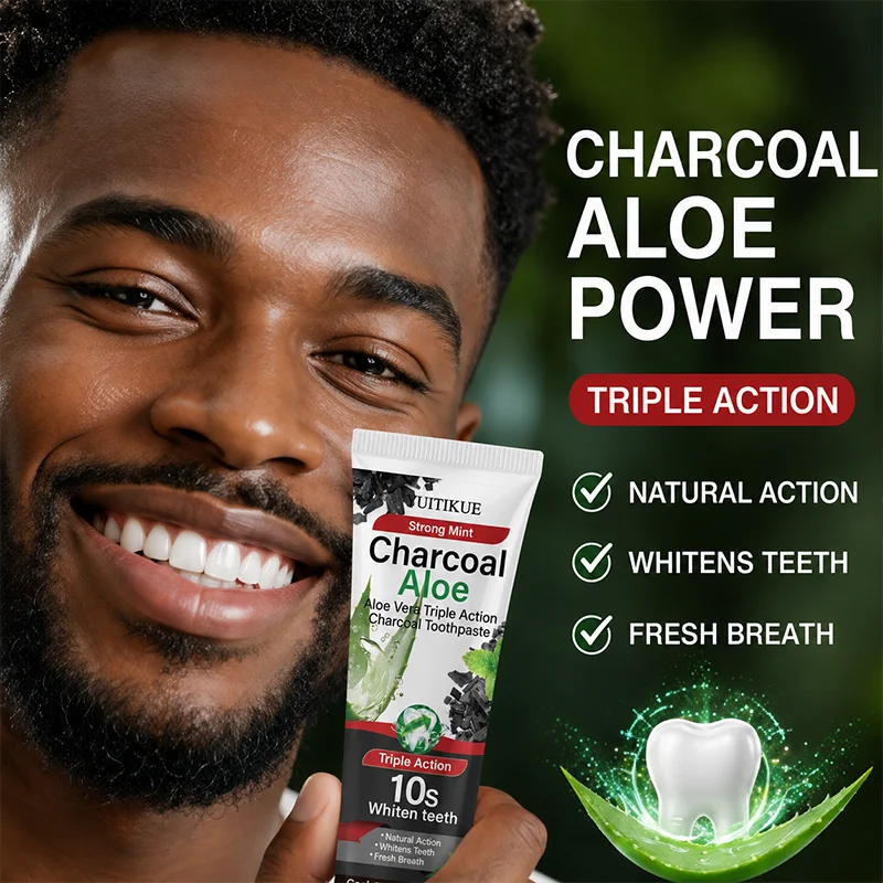 YUITIKUE Strong Mint Charcoal Aloe Whitening Toothpaste 100g 10s Fast Teeth Brightening Daily Deep Oral Cleansing Paste