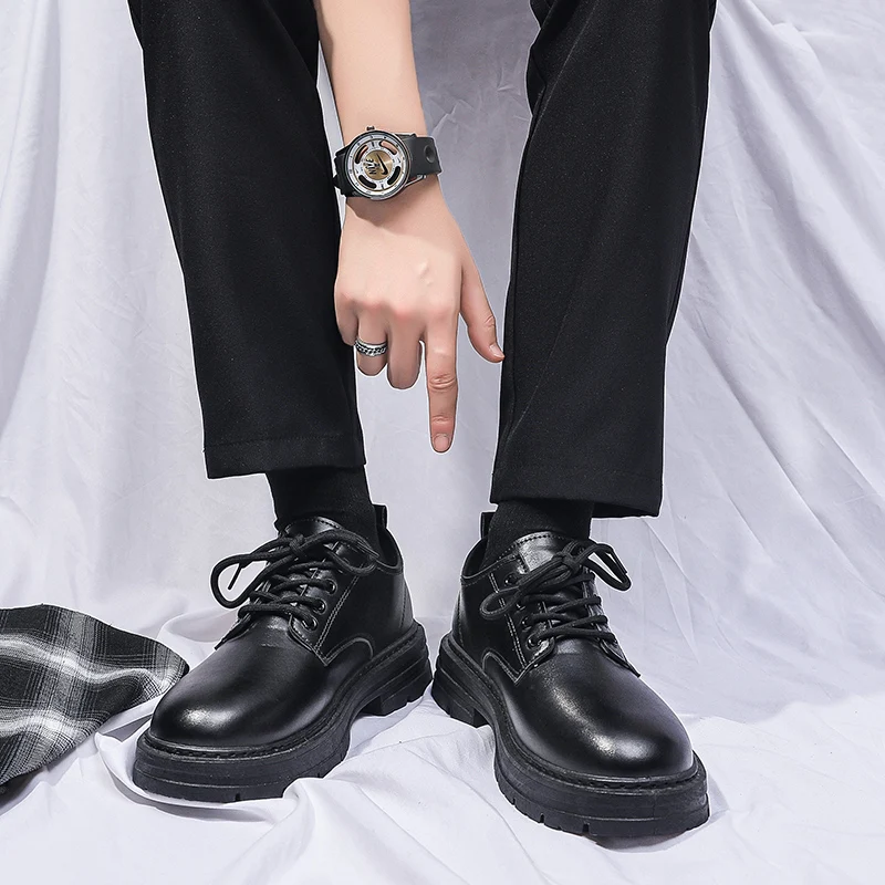 

Men's Suit oes Autumn Briti Sle Busin Casual Heightening Soft Bot Waterproof Bla Wedding om oes Faionabl...