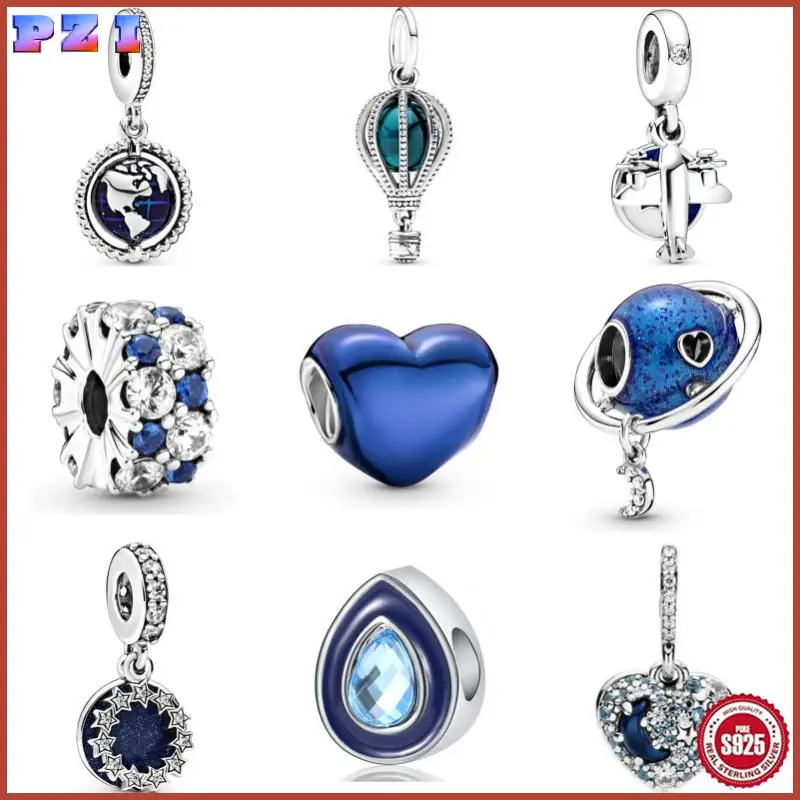 Breloques Mystérieuses Bleues pour Femme, Pendentif Ciel Étoilé, Lune, Soleil, Galaxie, Coeur, Perles pour Bracelet, Bijoux DIY, Cadeaux, Nouveau, 2025