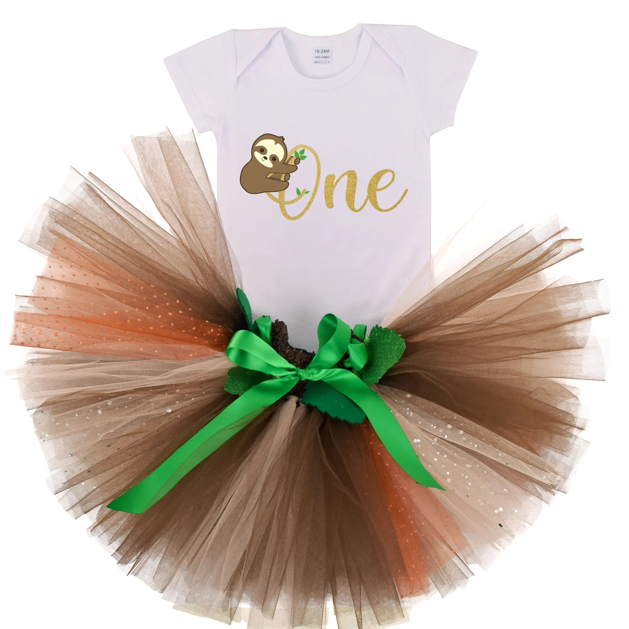 1 Year Baby Girl Sloth Birthday Tutu outfit Brown 1st Birthday Party Sloth Dress Baby Shower Tutu Skirt Onesies Vestidos Infanti