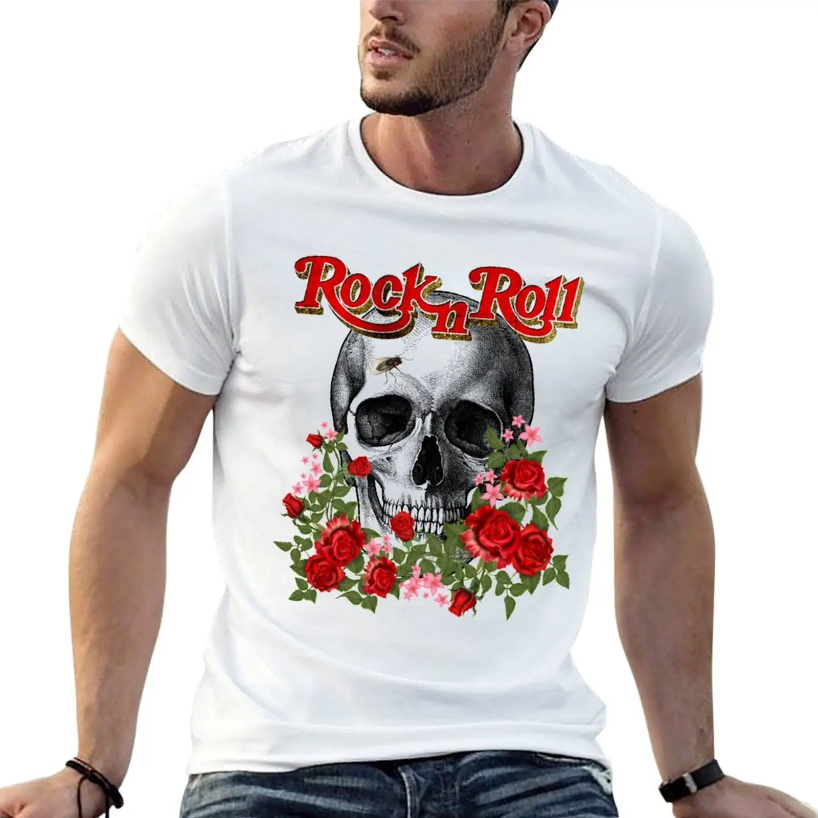 

Rolling Stone: Rock'n'Roll Hippie Skull. T-Shirt cotton t shirts man 100% funny t shirts man T-Shirt