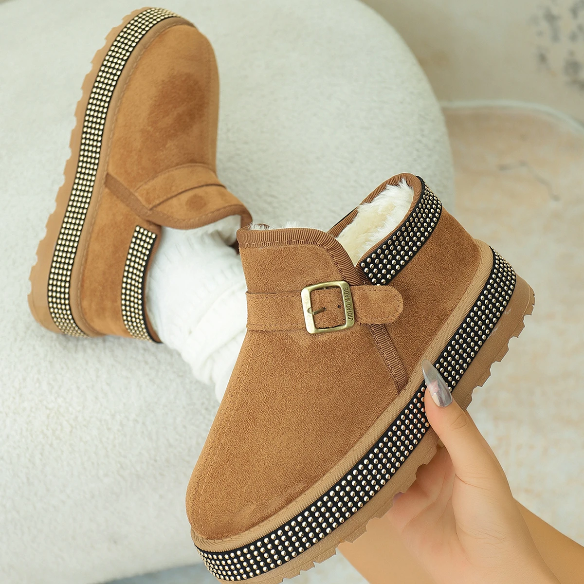 

2025 Warm Women Winter Snow Boots Platform Ankle Boots Buckle Designer Shoes Women Anti-slip Comfortable Boots Zapatos De Mujer