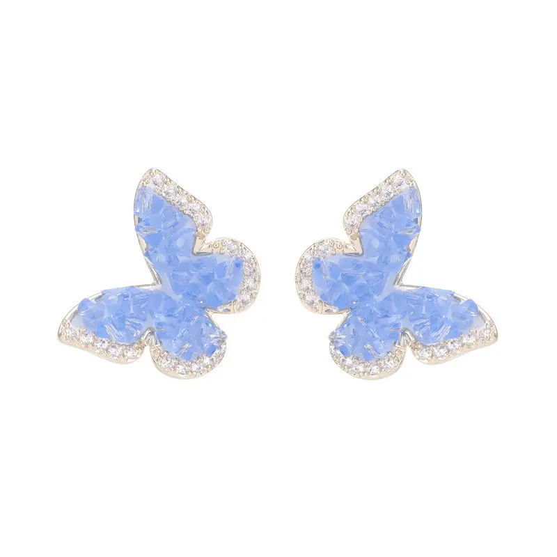 FXLRY 2024 New Micro-Inlaid Zircon Gradient Crystal Butterfly Earrings For Women Party Jewelry