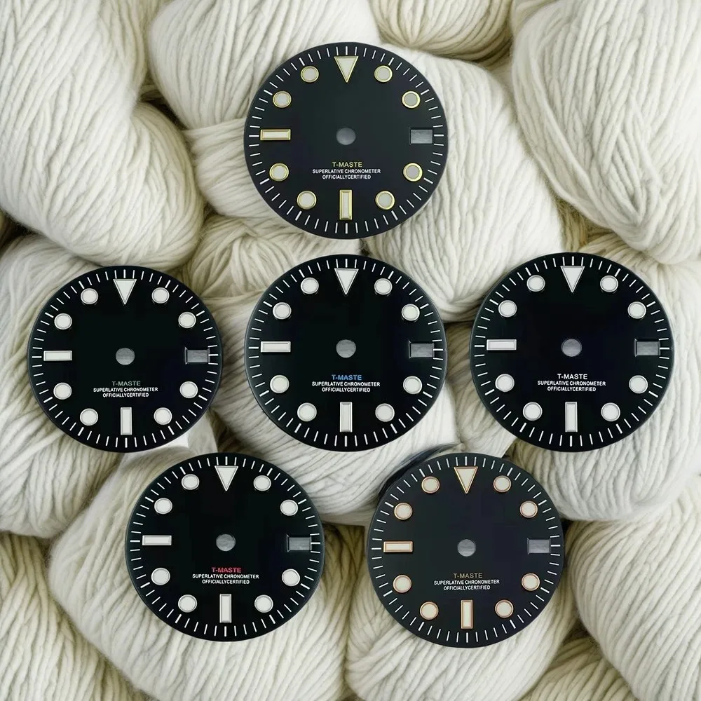 

28.5mm S Logo Dial GMT Black Dial Fit NH34 Movement Ice Blue Luminous Watch Modification Accessories