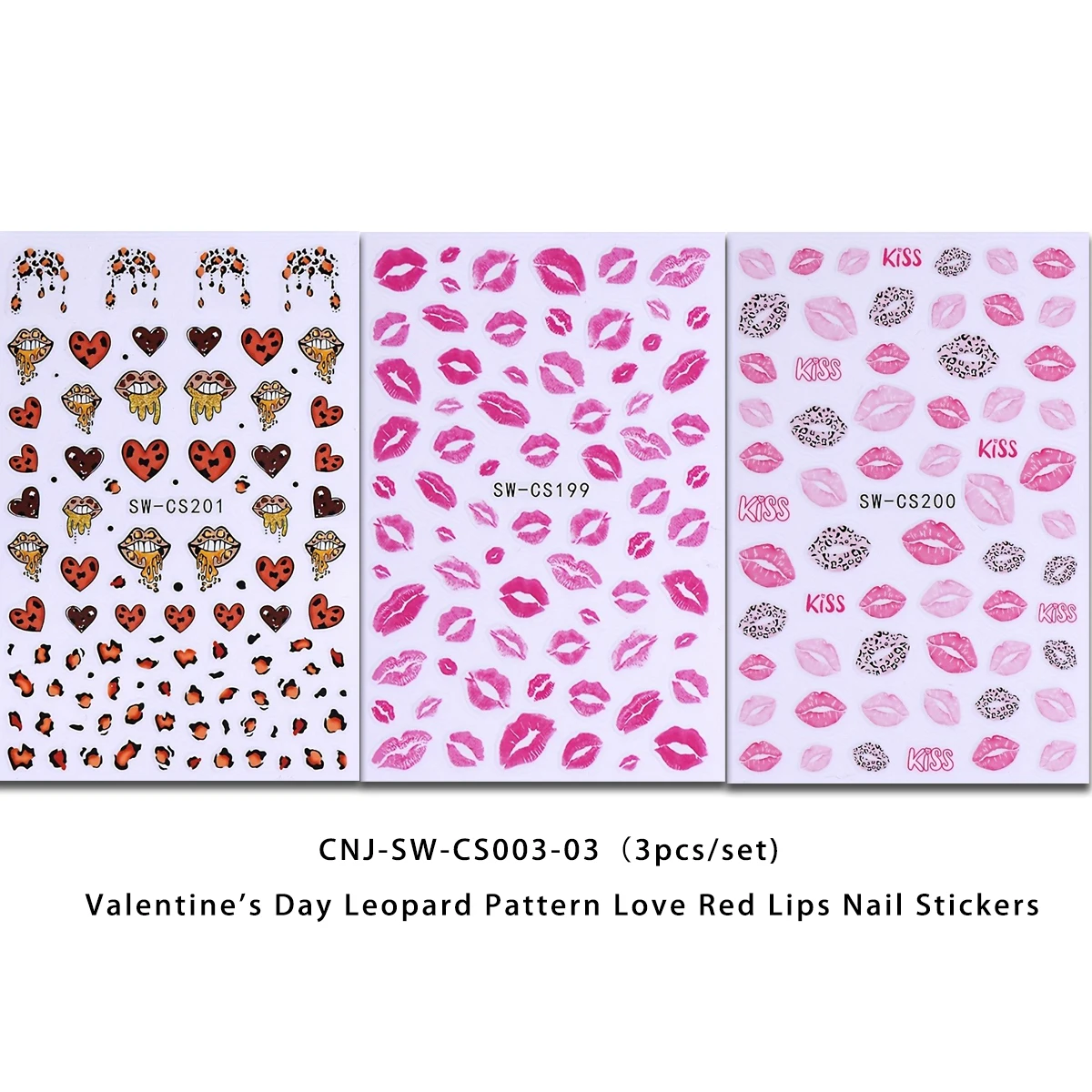 สติ๊กเกอร์ติดเล็บรูปปากวาเลนไทน์ 3 ชิ้น ใช้งานง่ายสำหรับตกแต่งเล็บ DIY ของขวัญ งานปาร์ตี้ และแต่งหน้างานแต่งงาน