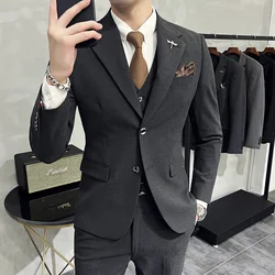 Jacket Vest Pants High End Brand Boutique Solid Color Mens Casual business office Suit Groom Wedding Dress Party Blazer Trousers