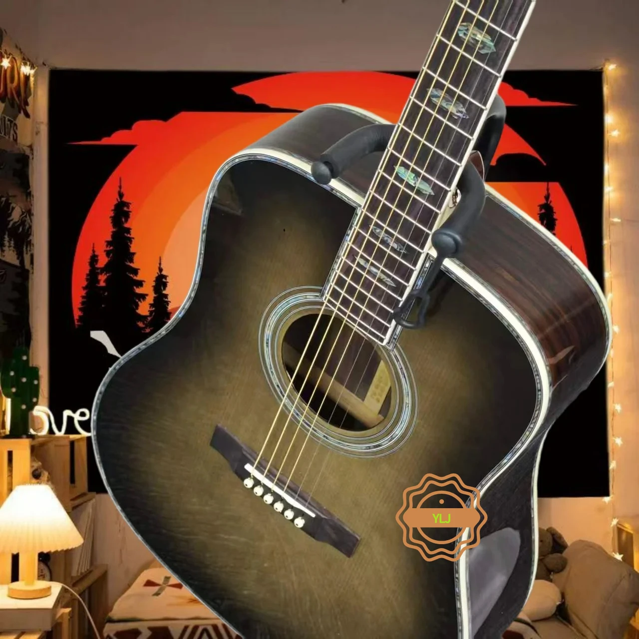 Hot sale 41 Inch Grey D45 Acoustic Guitar Spruce Solid Top Full Shell Wrapped with Colored Shell Inlay Rosewood Neck