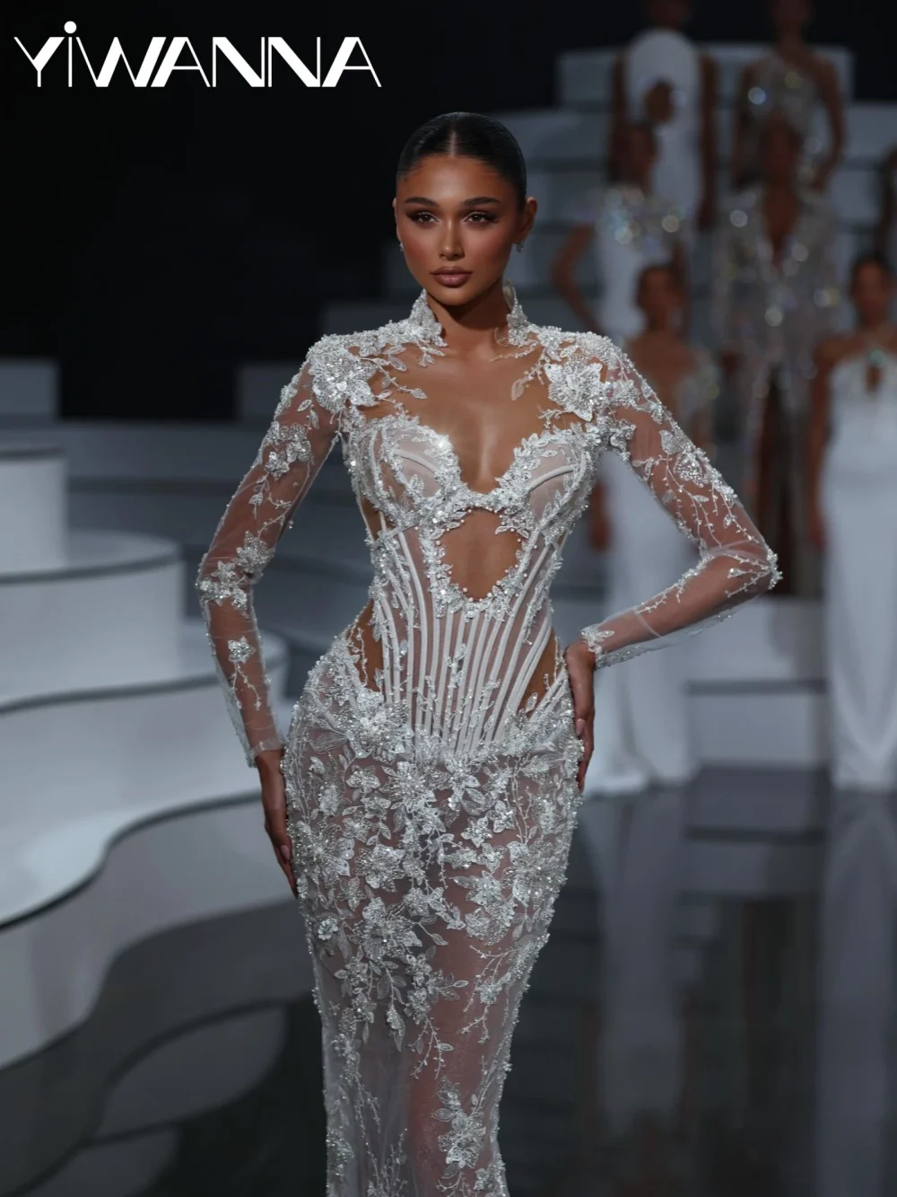 Illusie Kralen Kant Applicaties Trouwjurk Galmoureuze Vloerlengte Rechte Bruidsjurk 2026 Nieuwe Aangepaste Jurken Voor Bruid