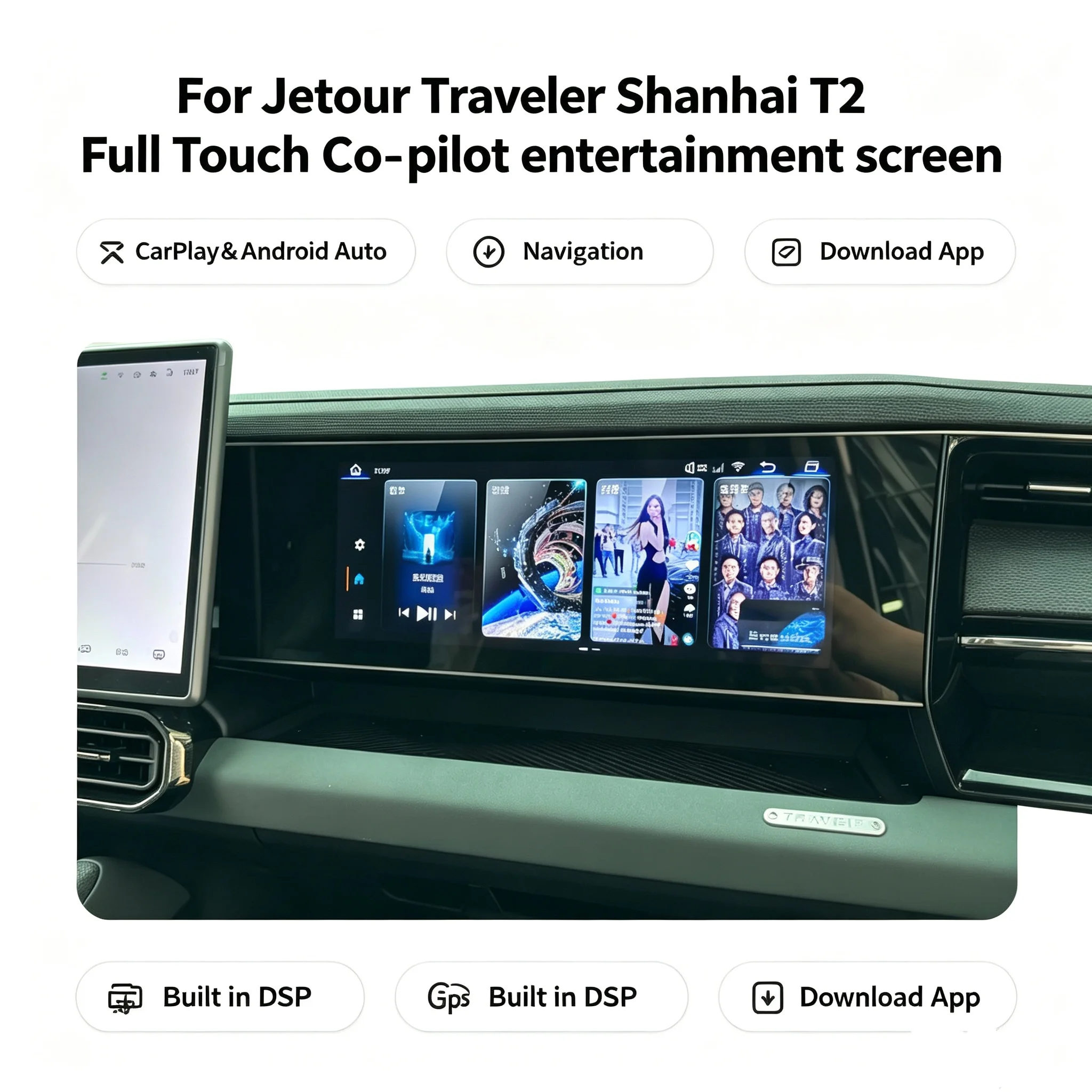 12.3-inch Android 13 Passenger Entertainment System for Jetour Traveler Shanhai T2 Full Touch Co-pilot Entertainment Screen