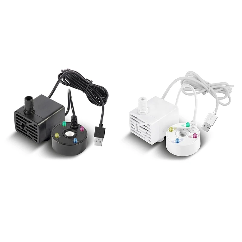 Bomba de agua USB de 5V, máquina de niebla con luces LED, Mini nebulizador para fuente interior, jardín, estanque, atomizador