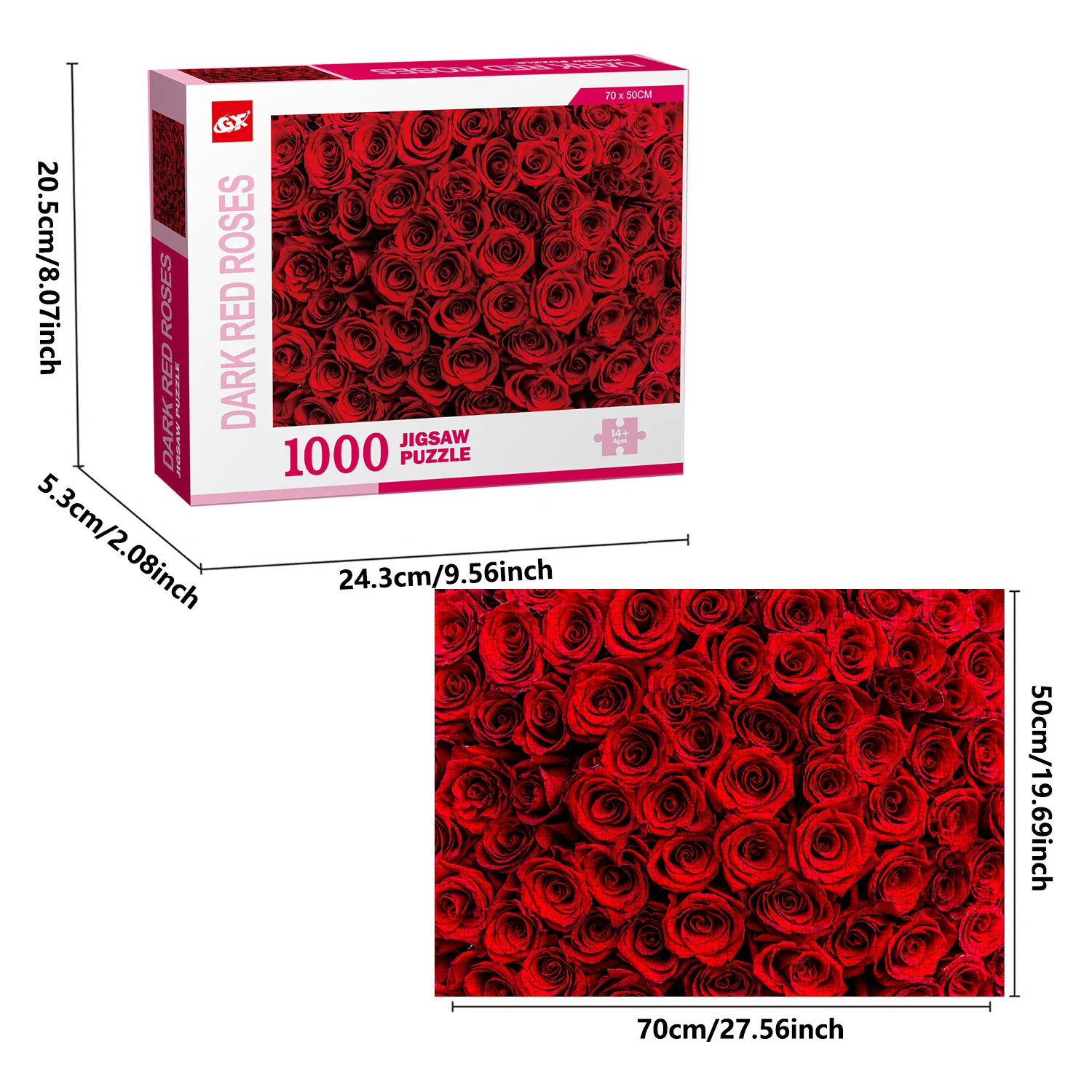 1000 ชิ้น Dark Red Roses จิ๊กซอว์ปริศนาสําหรับผู้ใหญ่ตกแต่งบ้านเกมครอบครัวสนุกชั้นปริศนาของเล่นเพื่อการศึกษาสําหรับเด็ก