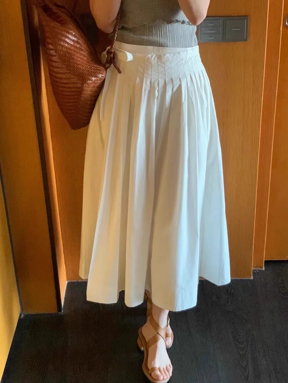 

Casual High Waist Smoid A-Line Skirt Pure Color Breathable Cotton Gored Umbrella Skirt Women's Mid-Length Summer Skirts