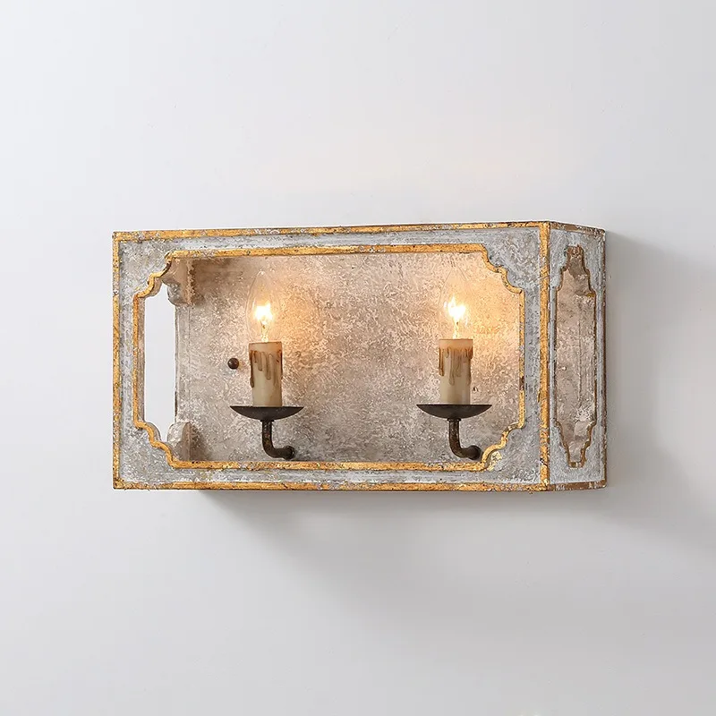 American country retro wall lamp, solid wood engraved bedroom bedside corridor aisle living room TV background wall mirror