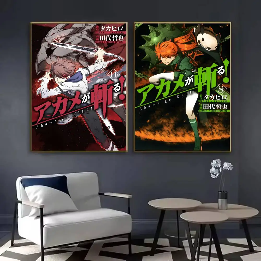 Anime A-Akame Ga Kill Poster Waterproof Sticky Wall Art Print For Bedroom Living Room Hallway Bar Home Decor