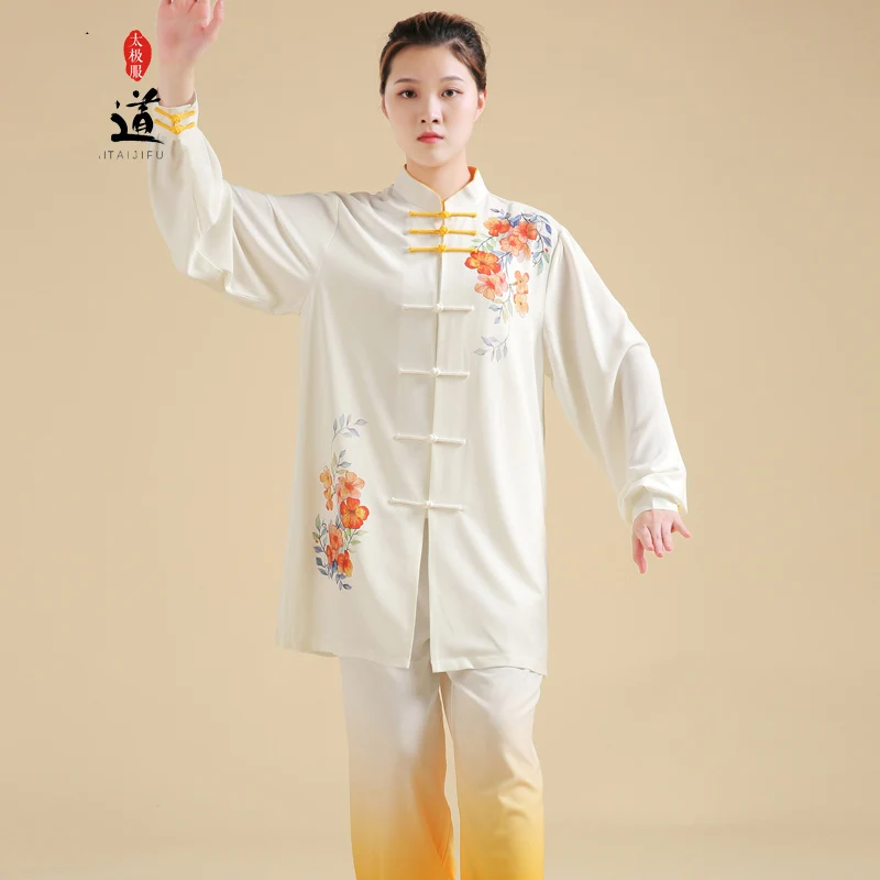 Gradient Tai Chi Suits for Women/Men, Flowy Kung Fu Uniform, Martial Arts Performance Outfit, Spring/Autumn Training Set