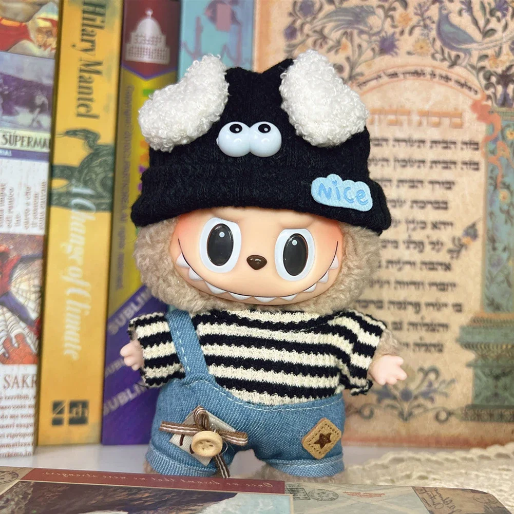 Leisure Style Work Jeans with Hat for 17cm Labubu Dolls Clothing Cute Mini Plush Doll's Clothes The Monster Outfit Accessories