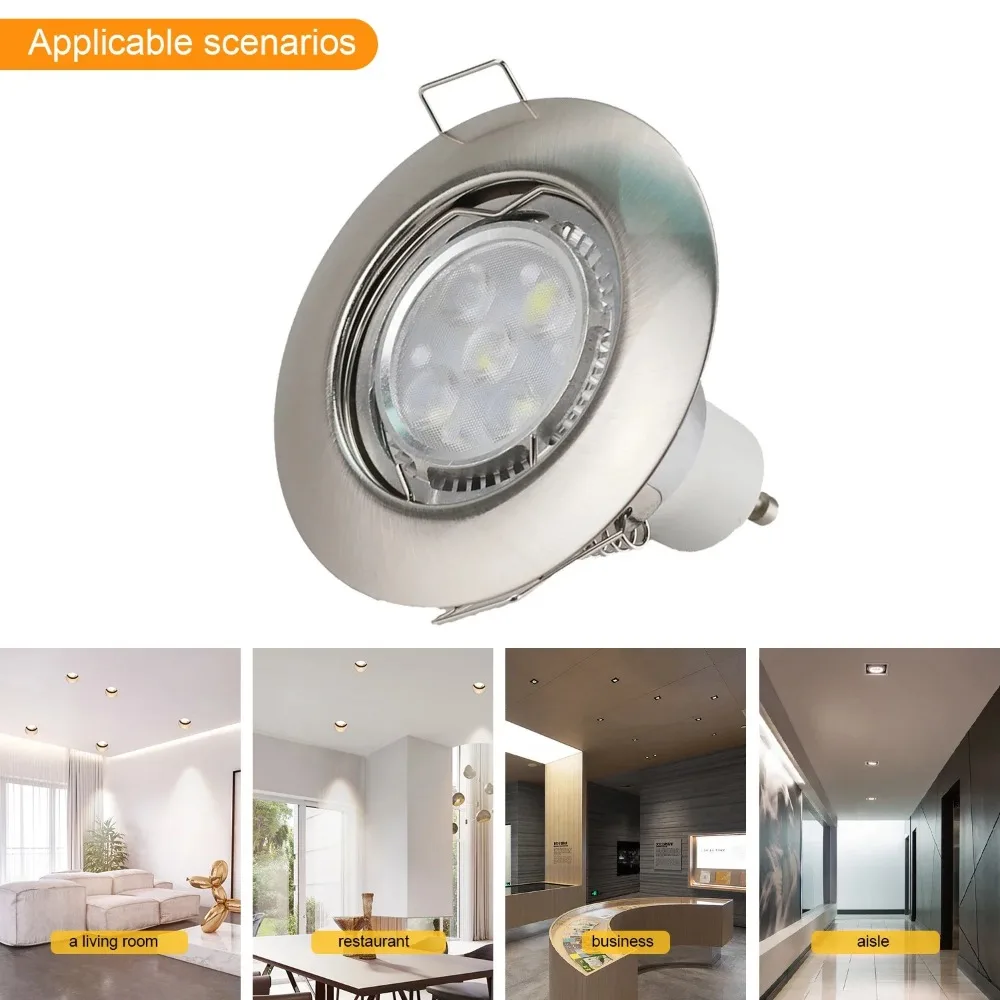 Ajustável LED Projectores Quadro, Satin Nickel, Cut-out Teto, Suporte da lâmpada, embutida LED Spotlight, 45mm, MR16, GU10