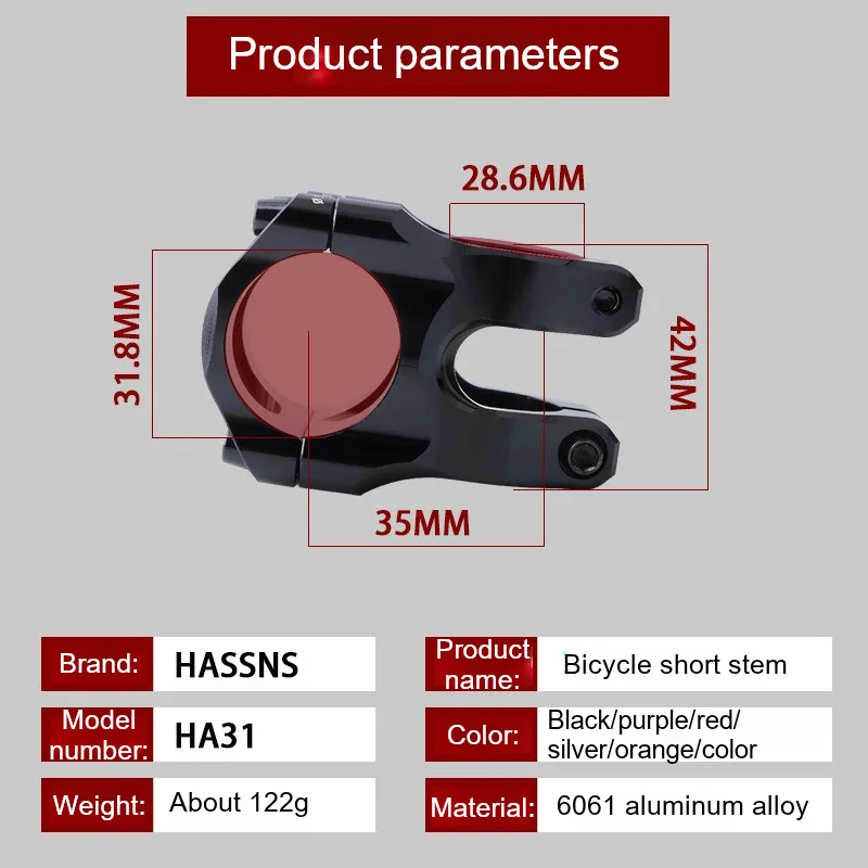 HASSNS 35mm Lenkervorbau 31.8 MTB Rennrad Kurzer Fahrradvorbau für AM FR DH Dirt Jump Aluminium Ultraleichter Hohlkammer-Vorbau – Detail 3