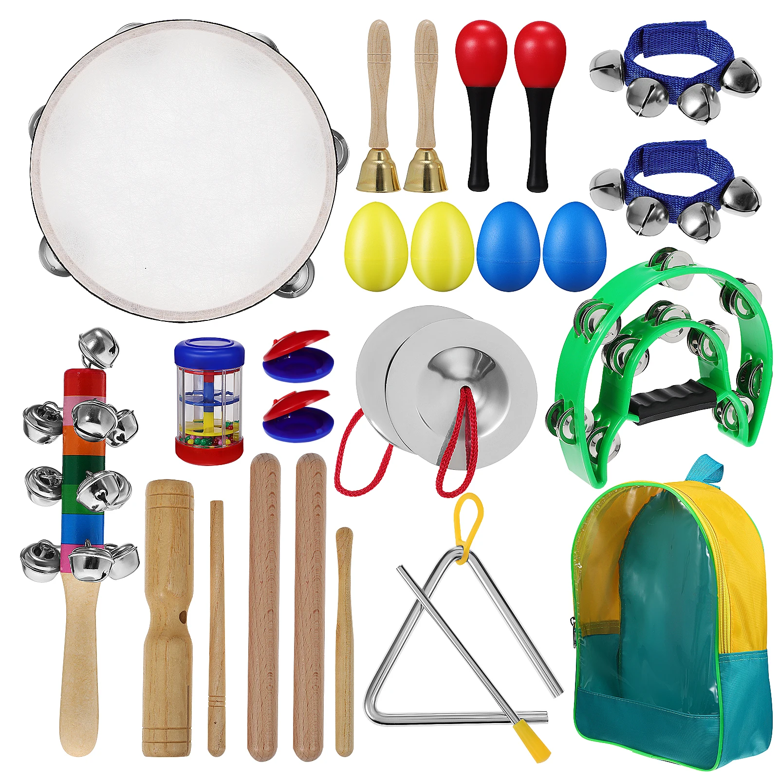 

14pcs Instrument Set Musical Tambourine Kids Mini Instruments Personalized Tambourine Wood Metal Backpack Christmas Gift
