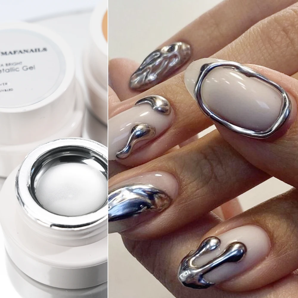 5ml Silver Gold Metallic Gel Nail Polish Chrome 3D Metal Painted Nails Gel Polish Glossy Liquid Mirror Effect  Manicure Varnish view 2